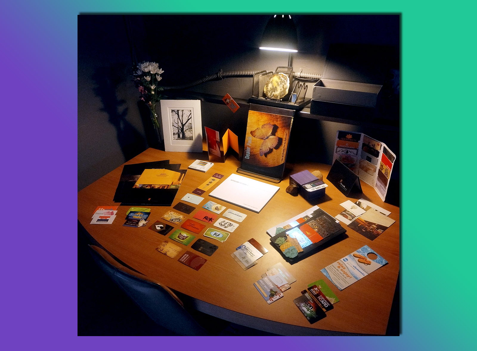 Exploring our print catalog and Silk Cards display.
